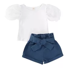 Conjunto Para Niña, Shorts Mezclilla, Blusa De Moda, Casual