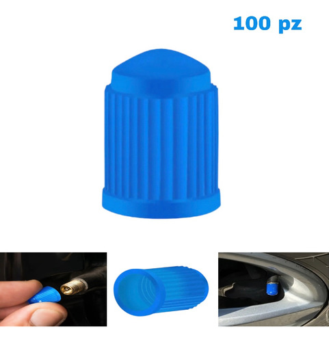 Tapones Azules Plastico Para Valvula Auto Moto Cuatri 100pz Foto 2