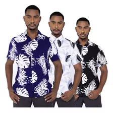 3 Camisa Social Floral Florida Masculina Envio Imediato 