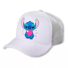 Boné Trucker Infantil Branco Stitch Fofinho Cute Apaixonado