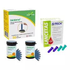 Kit 50 Tiras De Glicemia Bioland + 100 Lancetas