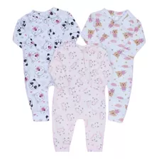 Combo 3 Macacões Com Zíper Para Bebe Soft Quentinho Inverno