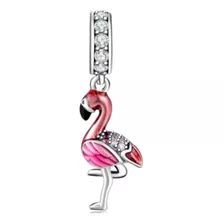 Berloque Pingente Prata 925 Flamingo Cisne Rosa