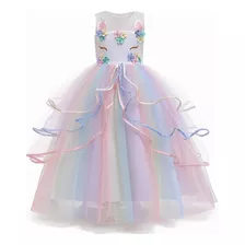 Vestido De Fiesta De Princesa Unicornio Arcoíris Para Niñas