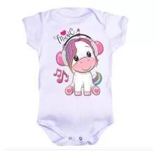 Body Branco Bebê Infantil Unicórnio Música Som