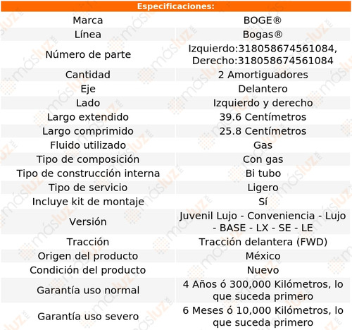 Kit 2 Amortiguadores Gas Del Neon L4 2.0l 96/97 Boge Bogas Foto 2