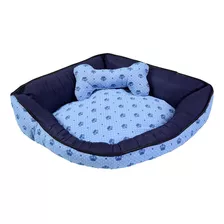 Colchonete Cama Caminha Pet Casa Laura Enxovais Coroa Azul Marinho Com Almofada Ossinho Estampado Luxo 100% Algodão Tamanho Grande