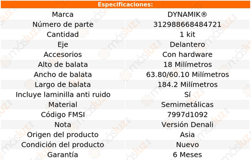 Balatas Semimetalicas Del Gmc Sierra 1500 Classic V8 5.7l 07 Foto 3