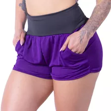 Short Corrida Com Bolsos Tecido Dry Fit Verão Cós Alto 