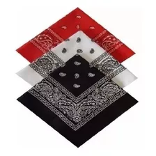 Kit C/3 Bandanas Lenço Preto, Vermelho E Branco Algodão K004