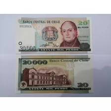 Billete De 20.000 Pesos Papel Algodón, Año 2008 Unc