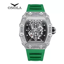 Onola On3826dq Diamante Luminoso Calendario Relojes Color De La Correa Verde Plata