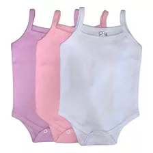 Kit C/3 Alcinha - Rosa Bebê/branco/lilás - Body Bebê Algodão