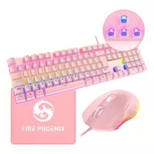 Kit Teclado + Mouse Mecânico Abnt2 Rgb Switch Blue Be-k2 Cor Do Mouse Rosa Cor Do Teclado Rosa