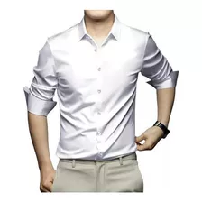 Camisa Masculina De Seda Gelada De Manga Comprida Anti-rugas