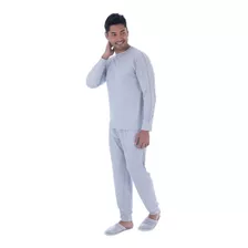 Pijama Masculino Fechado Tecido Canelado Blusa Manga Longa