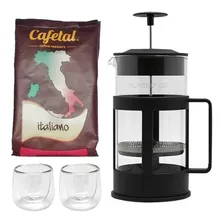 Café Molido 250 Gr + Cafetera Prensa Francesa 1 Lt + Tazas