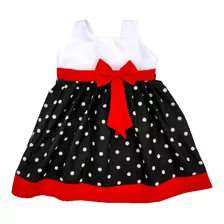 Vestido Nena Negro Rojo Y Blanco Con Lunares, Talles 4 Al 12