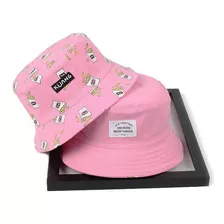 Boné Chapéu Bucket Hat Rosa Amarelo Dupla Face Batata Frita