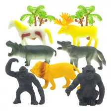 Kit Animais De Plástico Safari Selva Brinquedo Saquinho