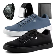 Kit Tênis Casual Masculino 2 Pares + Relógio Cinto Carteira