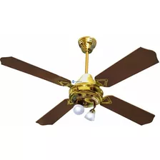 Ventilador De Techo Con Luz Dorado Ventiservice Pala Madera