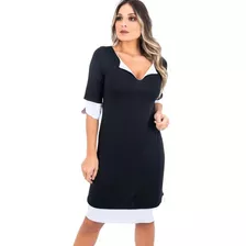 Vestido Bicolor Midi Basico Feminino Moda Evangelica Social