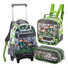 Kit Mochila Minecraft Rodinha Escolar Infantil Lançamento 