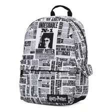 Mochila Escolar Mooving De Espalda Harry Potter Diario Color Negro Y Blanco Diseño De La Tela Textil Con Parche De Goma