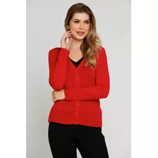 Casaco De Tricot Feminino Básico Com Botões - Vermelho