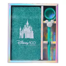 Cuaderno Disney 100 Años 80 Hjs + Lapicera Y Regla Mooving Color Celeste Glitter