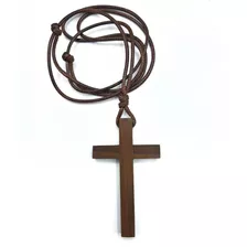 Colar Cordão Crucifixo De Madeira Artesanal 4,0 X 6,5 Cm