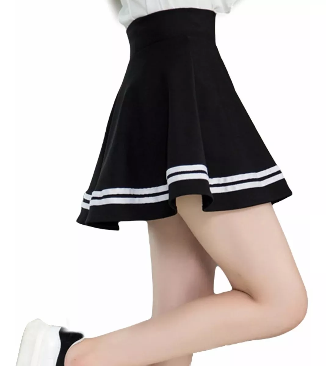 Faldas Circulares Cortas Falda Negra Con Lineas Coreana Kpop
