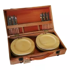 Set Asador X6 Portátil Regalo Plato Madera Cubierto Estuche 