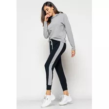 Calça Comfy Jogger Com Faixa Lateral Moletinho Preta