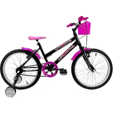 Bicicleta De Passeio Infantil Route Doll Aro 20 14 Freios V-brakes Cor Preto/rosa Com Rodas De Treinamento