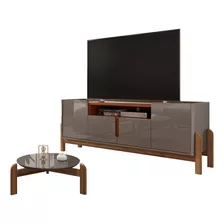 Conjunto Mesa De Centro E Rack Constanzia Cinza E Cedro