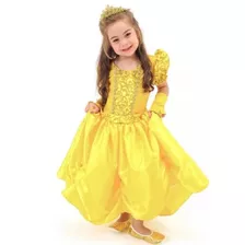 Vestido Princesa Bela E A Fera Infantil Luxo E Luvas Coroa