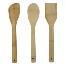 Juego Utensilios Cocina Bamboo X3 Espátula Cucharón 