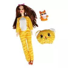 Muñeca Barbie Pijama + Gatico Sorpresa Juguetes Para Niñas