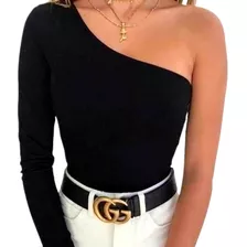 Top Cropped Feminino Gringo Um Ombro Só Manga Longa Até Gg