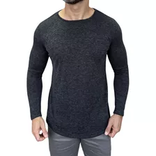 Camiseta Tricot Manga Longa Slim Com Elastano Masculino