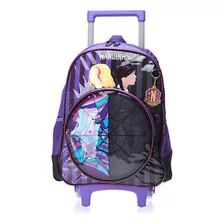 Mochila De Rodinhas Menina Wandinha Com Alça Roxo Luxcel