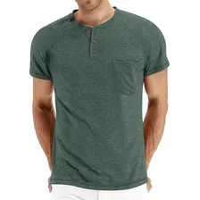 Playera Henley Casual Para Hombre Manga Corta Con Bolsillos