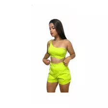 Conjunto Alfaiataria Feminino Cropped Top E Short Saia Moda