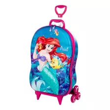 Mochila 3d Pequena Sereia Ariel Com 6 Rodinhas Maxtoy 7511