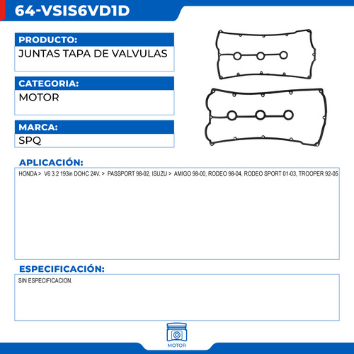 Juntas Tapa De Punteras Isuzu Trooper 1992-2005 V6 3.2 Foto 2