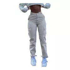 Pantalones Blanco Joggers Tiro Alto De Mujer Cargo Mezclilla