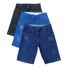 Kit 3 Shorts Masculino Jeans Infantil Juvenil Com Regulagem 