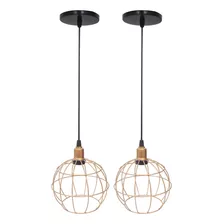 2 Pendentes Aramado Globo Balcão Lustre Luxo Retrô Canopla